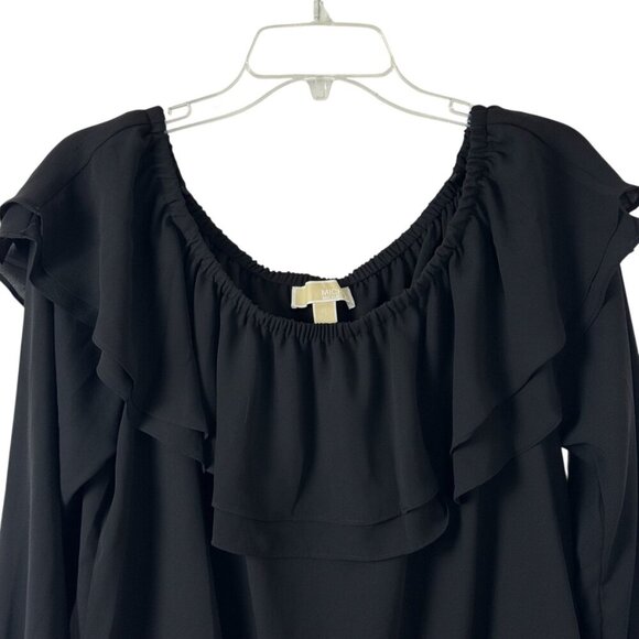 Michael Michael Kors Black Semi Sheer Blouse XL Off Shoulder Ruffle Minimalist - Picture 2 of 9